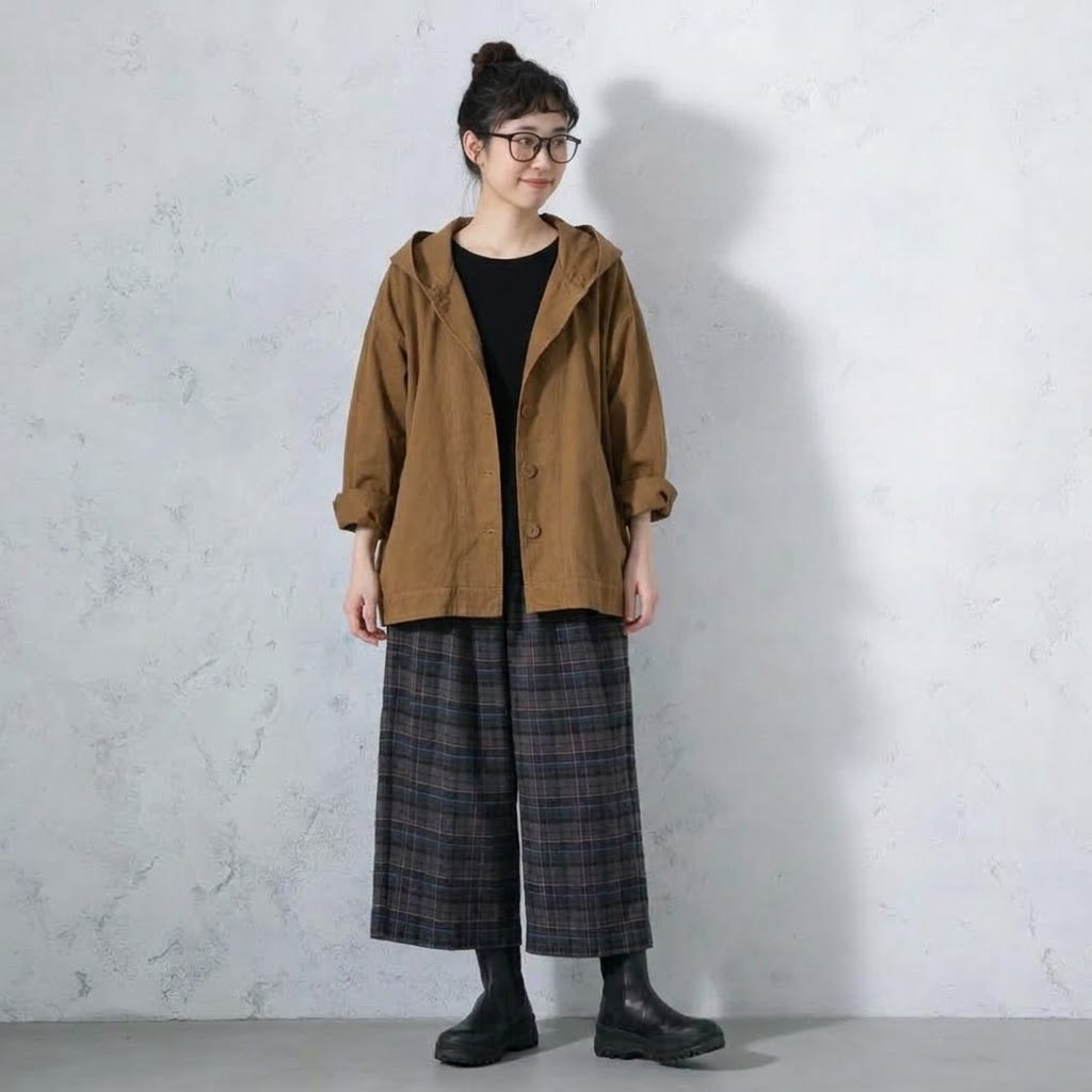 M-2XL コットン 無地 切り替え 落ち肩スリーブ 長袖 レトロ ジャケット M カーキ