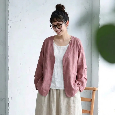 M-2XL 大人のナチュラル 長く着られる ゆったり きれいめ カーディガン 2XL ピンク