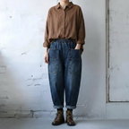 M-3XL 着回し ゆったり きれいめ デニムパンツ M ブルー