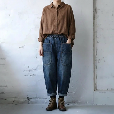 M-3XL 着回し ゆったり きれいめ デニムパンツ M ブルー