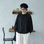 M-2XL 長袖 ゆったり ハーフボタンブラウス 2XL ブラック