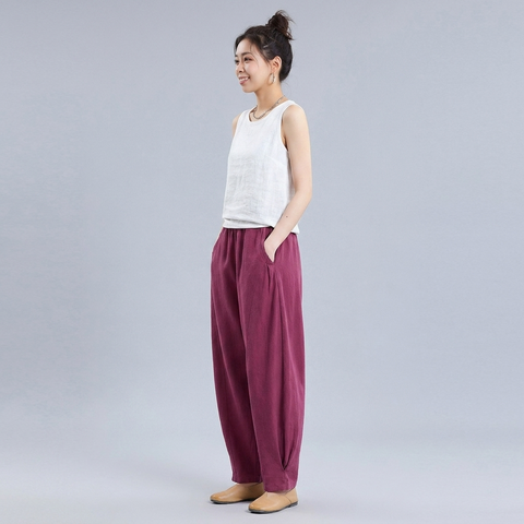 M-4XL 綿麻 ポケット付き アンクル丈（9分丈） カジュアルパンツ M ホワイト