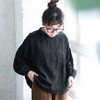 フリーサイズ ダブルガーゼ ランタンスリーブ シンプル 長袖トップス フリー ブラック