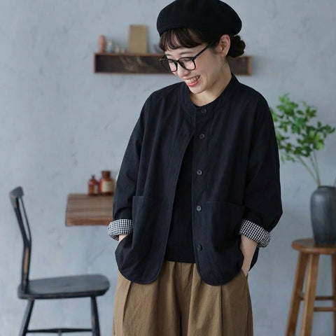 女性に大人気M-3XL スタンドカラー カジュアル 秋色 長袖 ジャケット 3XL ブラック