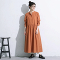 【コットン】M-2XL 上品見え 大人っぽい ナチュラル ポケット付き 長袖 ワンピース 2XL オレンジ