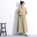 【コットン】M-2XL 上品見え 大人っぽい ナチュラル ポケット付き 長袖 ワンピース M オレンジ