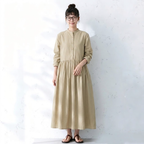 【コットン】M-2XL 上品見え 大人っぽい ナチュラル ポケット付き 長袖 ワンピース 2XL グリーン