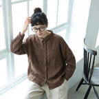M-2XL 襟付き ロング丈 ゆったり 着回し 大人のナチュラル シャツ M コーヒー