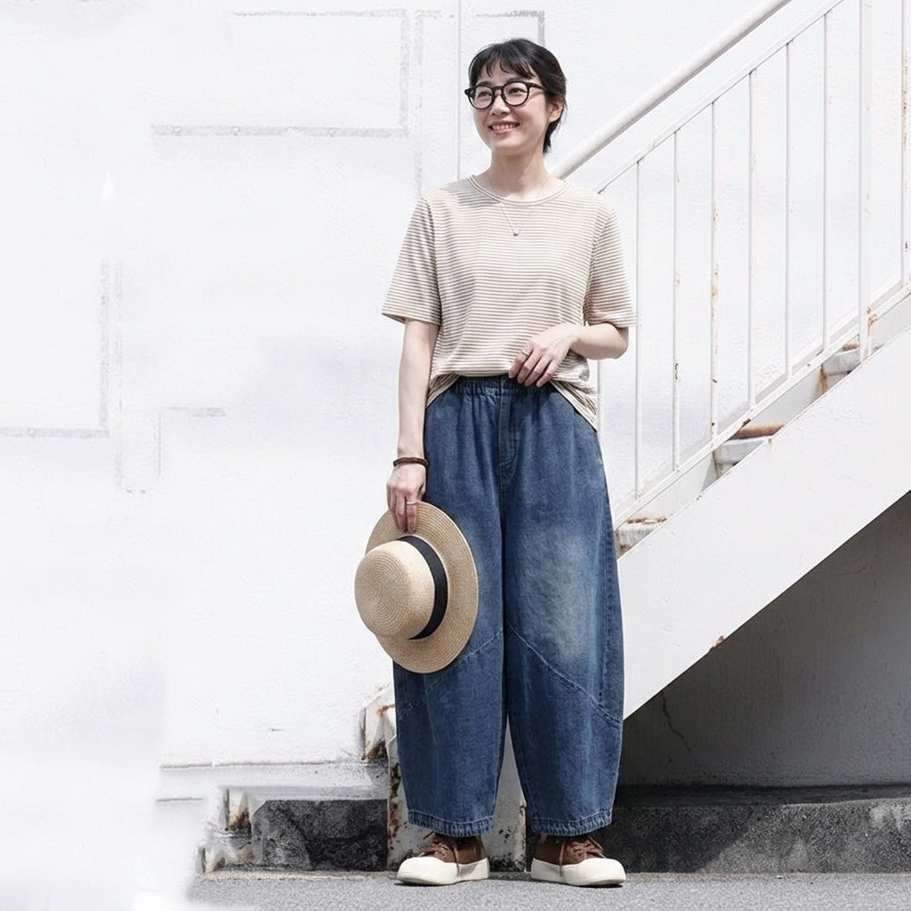 インスタで超人気M-2XL 無地 アンクル丈（9分丈） デニム 薄手素材 レトロ ガウチョパンツ 2XL 写真通り