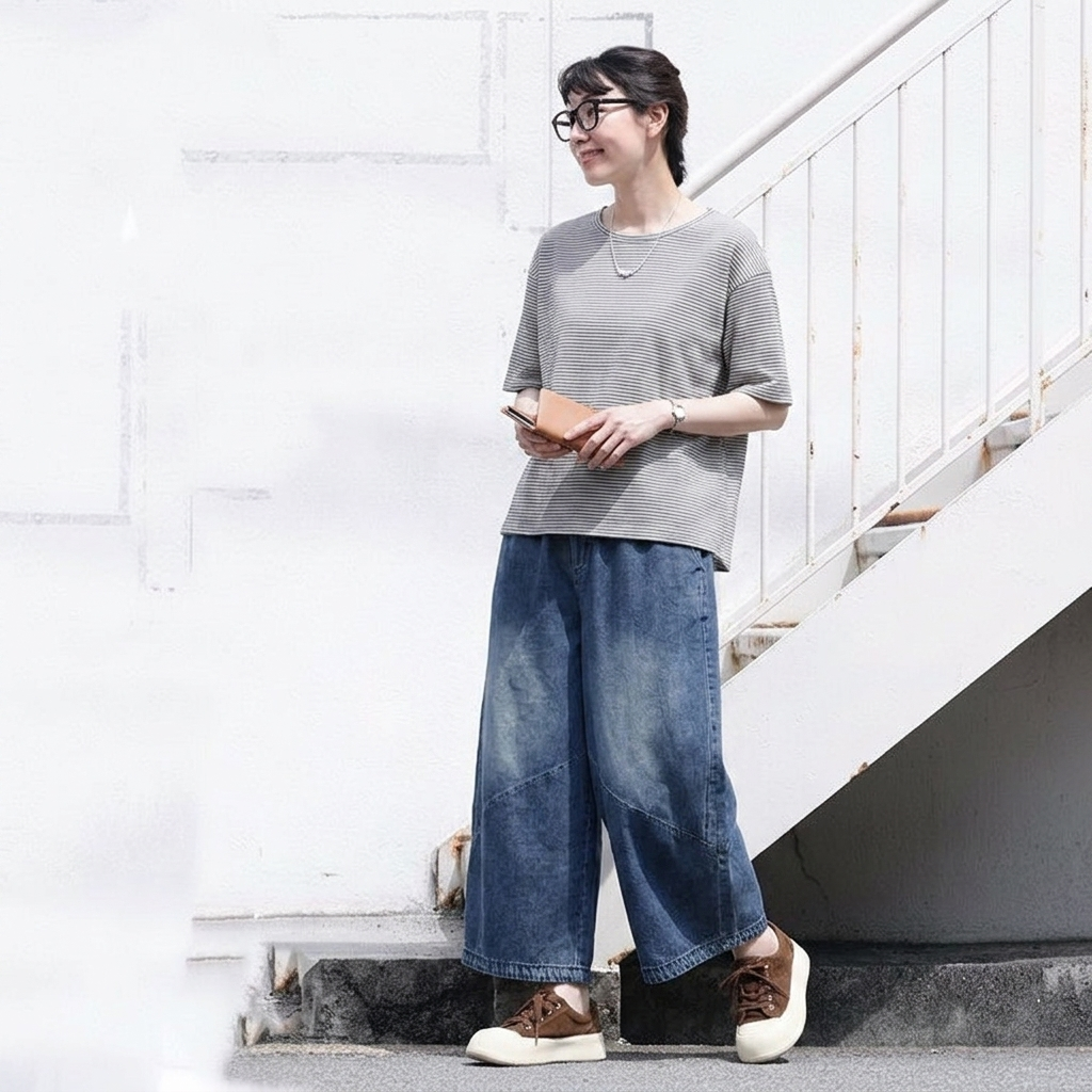 インスタで超人気M-2XL 無地 アンクル丈（9分丈） デニム 薄手素材 レトロ ガウチョパンツ M 写真通り
