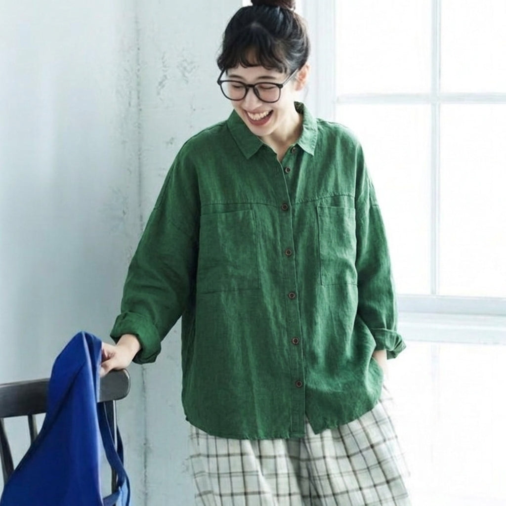 M-2XL 襟付き ロング丈 ゆったり 着回し 大人のナチュラル シャツ M コーヒー