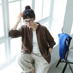 M-2XL 襟付き ロング丈 ゆったり 着回し 大人のナチュラル シャツ M コーヒー