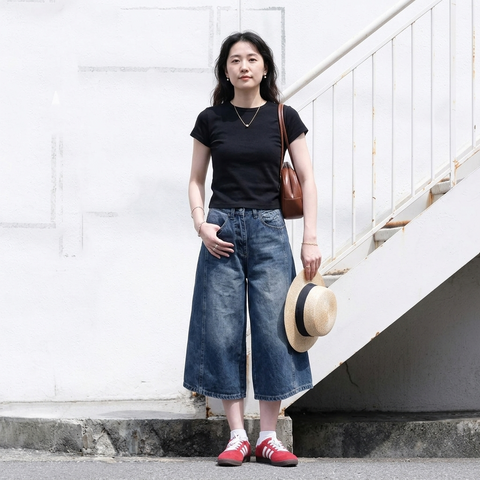 S-4XL オススメ クロップド丈（7分丈） 無地 ストレッチ デニム カジュアル パンツ S ブルー