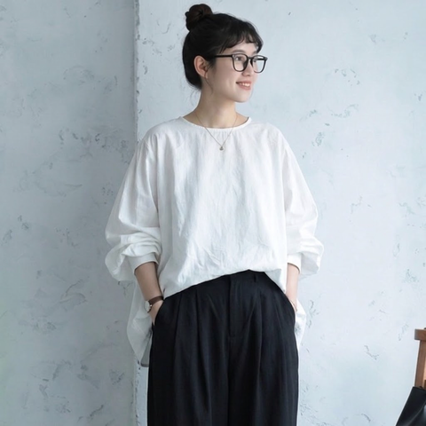 季節の変わり目M-XL デザイン性 コクーンシルエット バックボタン ロングスリーブ シャツ XL ホワイト