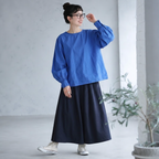 季節の変わり目M-XL デザイン性 コクーンシルエット バックボタン ロングスリーブ シャツ XL ダークブルー