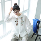 存在感抜群！M-3XL ナチュラルな植物刺繍 ゆったり レトロ 長袖 シャツ M ホワイト