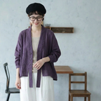 【ナチュラル】M-2XL 季節の変わり目 ボタン 上品見え 耐久性 秋色 無地 シャツ M パープル