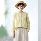 M-L 抜け感たっぷり 大人のダブルガーゼブラウス L イエロー