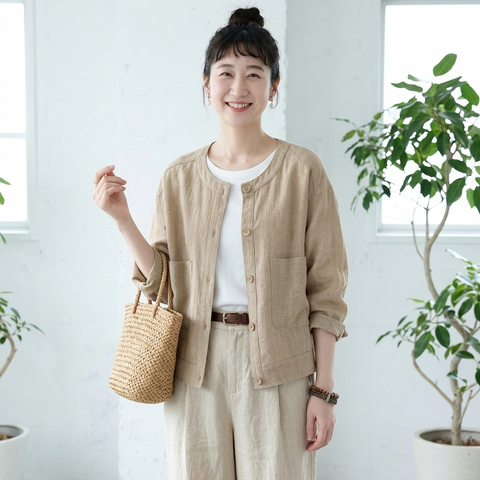 S-XL 夏でも涼しい ボタン 無地 長袖 ポケット付き 毎日使える カーディガン XL ベージュ