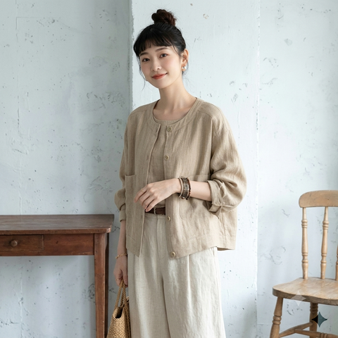 S-XL 夏でも涼しい ボタン 無地 長袖 ポケット付き 毎日使える カーディガン S ベージュ