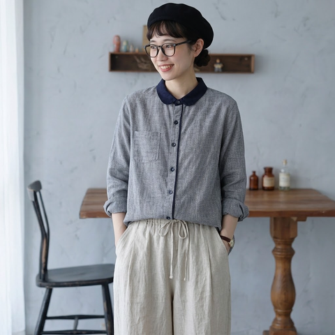 SML きれいめ 肌寒い日向け 体型カバー ロングスリーブ シャツ L 千鳥格子