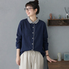 SML きれいめ 肌寒い日向け 体型カバー ロングスリーブ シャツ L ネイビー