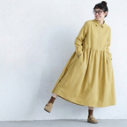 M-2XL 綿混 長袖 シンプル 森ガールワンピース M ネイビー