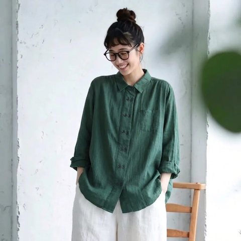 M-3XL ダブルブレス ノーマルスリーブ 無地 シンプル シャツ 3XL ダークグリーン