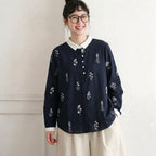 M-L 柔らかな肌触りの花柄ダブルガーゼブラウス M ホワイト