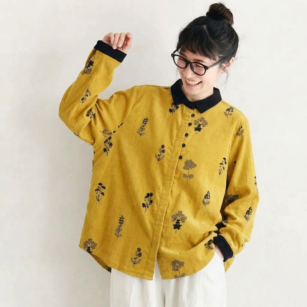 M-L 柔らかな肌触りの花柄ダブルガーゼブラウス M ホワイト