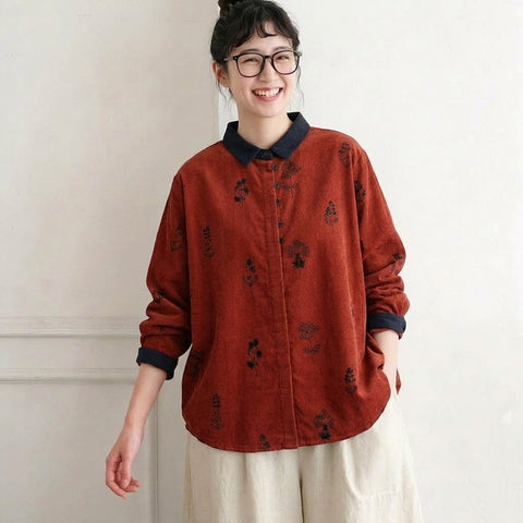 M-L 柔らかな肌触りの花柄ダブルガーゼブラウス M ホワイト