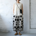 S-XL ドット柄 ハイウエスト ビックシルエット ポケット付き アンクル丈（9分丈） カジュアルパンツ XL グレー