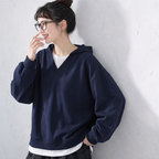 M-3XL 配色 長袖 重ね着風 シンプル パーカー/ジャージ 3XL ネイビー