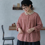 L-3XL チェック柄 長袖 パフカラー ブラウス L ブラック