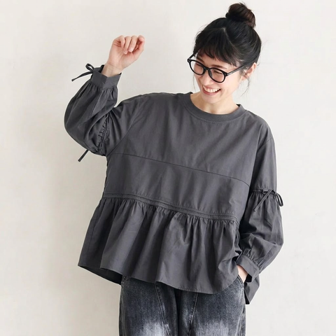 M-2XL 秋風とランタンスリーブプルオーバー 2XL グレー