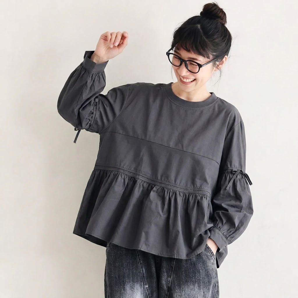 M-2XL 秋風とランタンスリーブプルオーバー M グレー