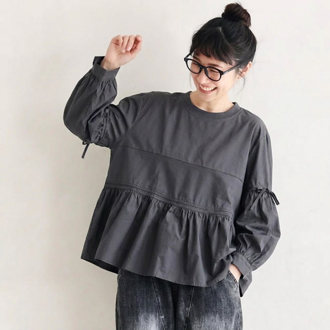 M-2XL 秋風とランタンスリーブプルオーバー M グレー