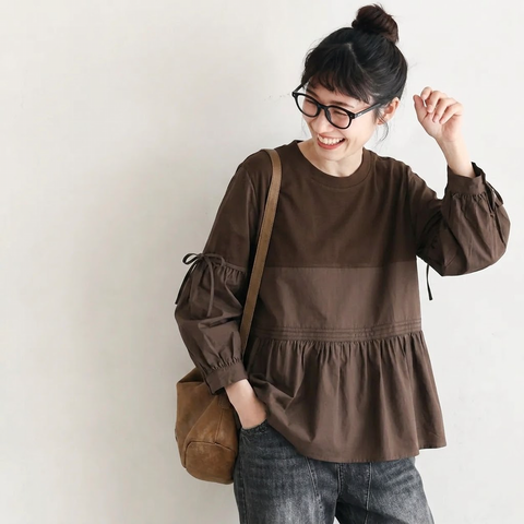 M-2XL 秋風とランタンスリーブプルオーバー M グレー