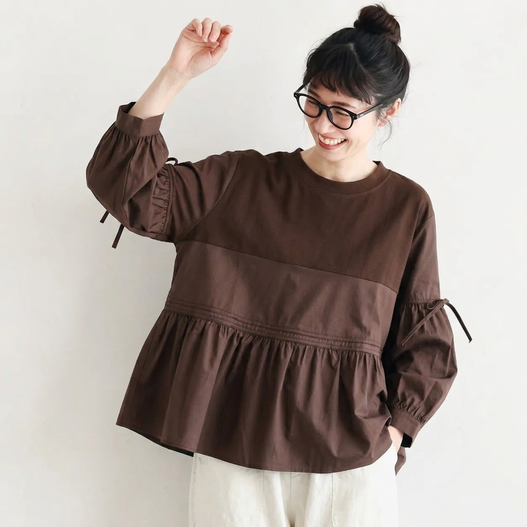 M-2XL 秋風とランタンスリーブプルオーバー 2XL コーヒー