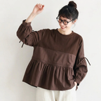 M-2XL 秋風とランタンスリーブプルオーバー 2XL コーヒー