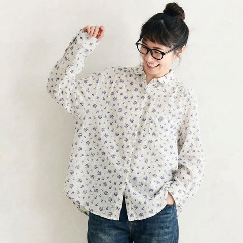 F ダブルガーゼ いつもの服に 花を咲かせるブラウス フリー ダークグレー