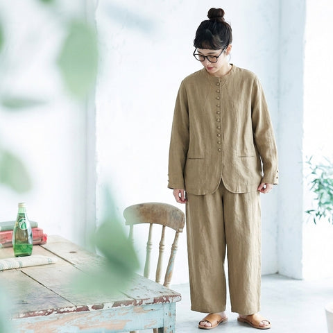 大人のお洒落をキャッチ!M-2XL スタンドネック 無地 ボタン 長袖 スーツジャケット 2XL キャメル
