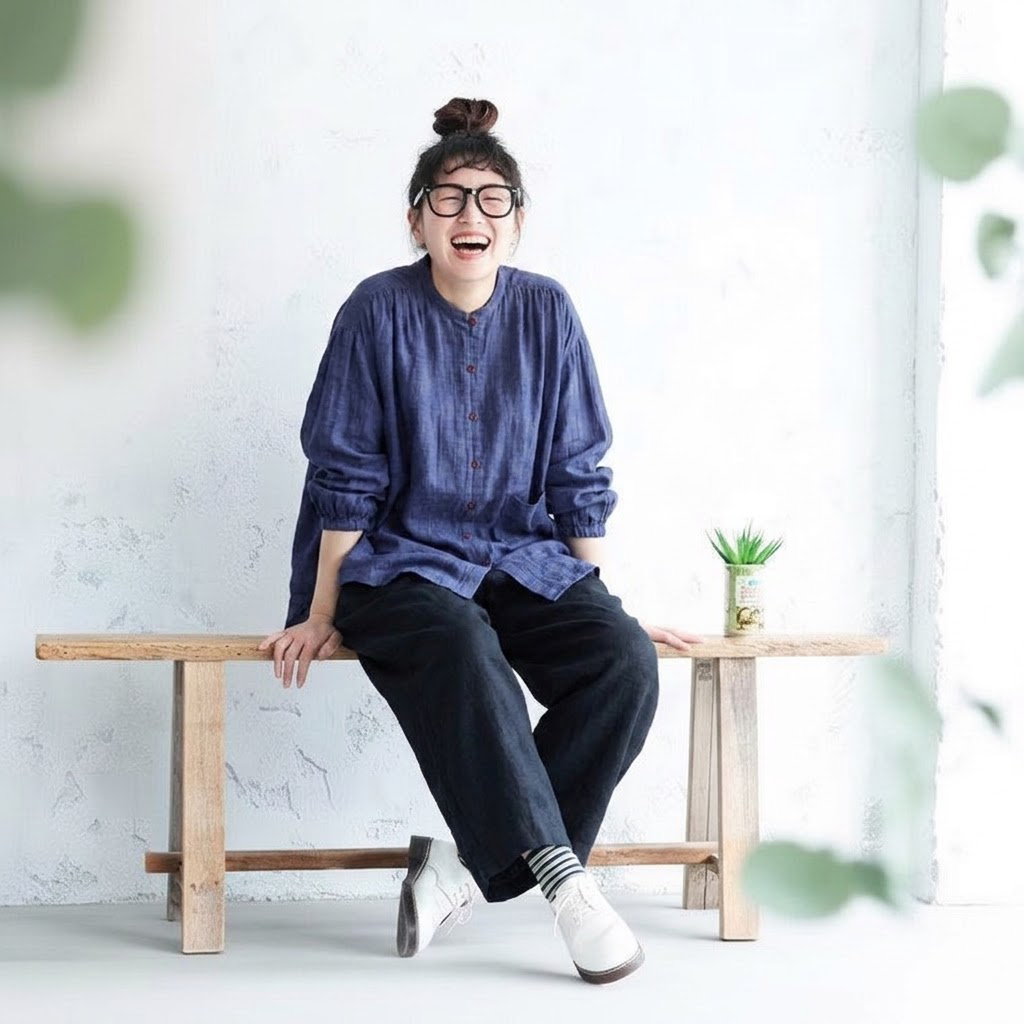 秋色が映える！M-2XL 長袖 落ち肩スリーブ 無地シャツ M ダークブルー