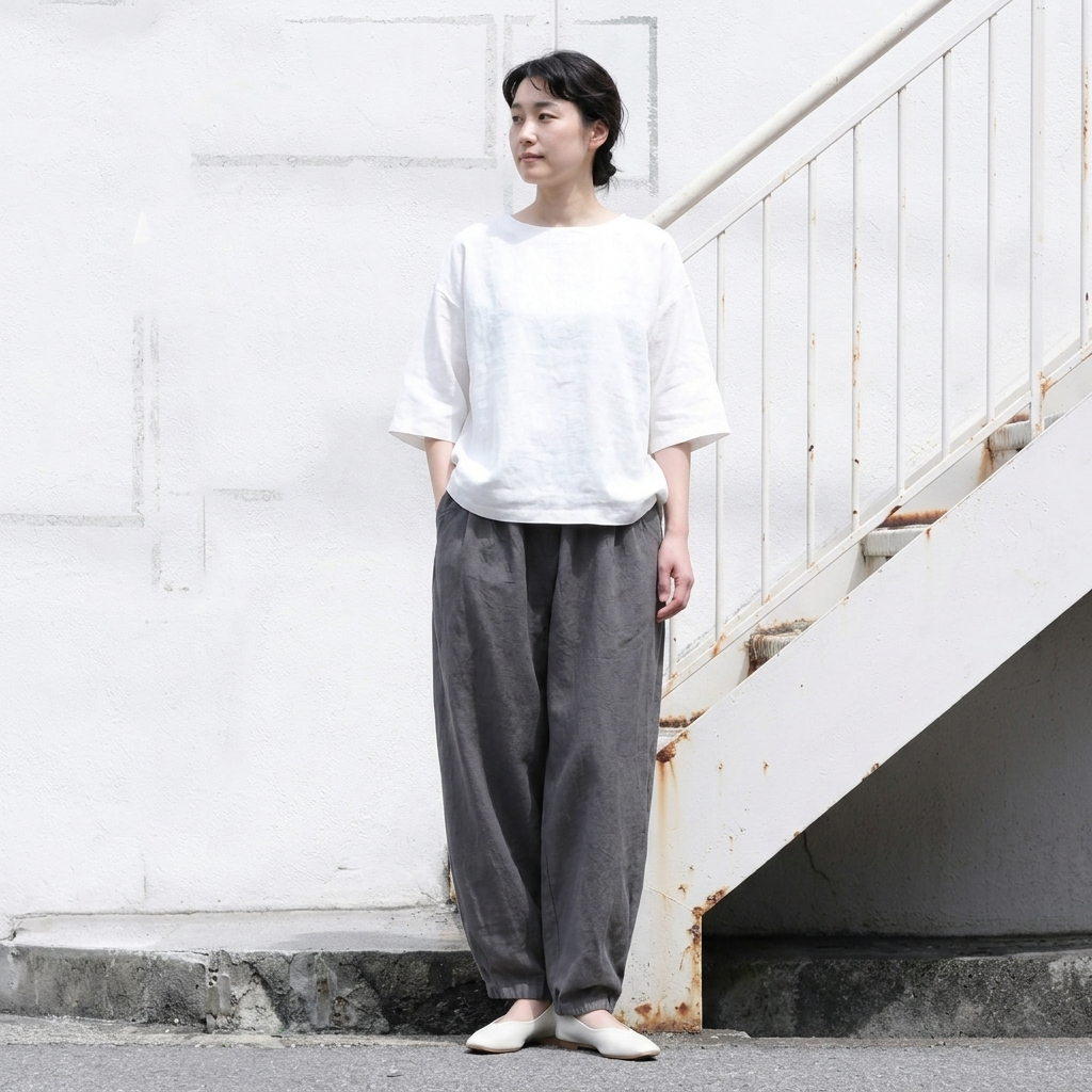 M-2XL 綿麻 ハイウエスト 無地 ロング丈 レトロ カジュアルパンツ M グレー
