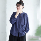 秋色が映える！M-2XL 長袖 落ち肩スリーブ 無地シャツ M ダークブルー