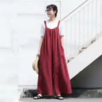 「自然体で、美しく。」綿麻 ワイドシルエット サロペット【M-4XL】お散歩  ゆるカジ 落ち感 4XL ワインレッド (サロペット)
