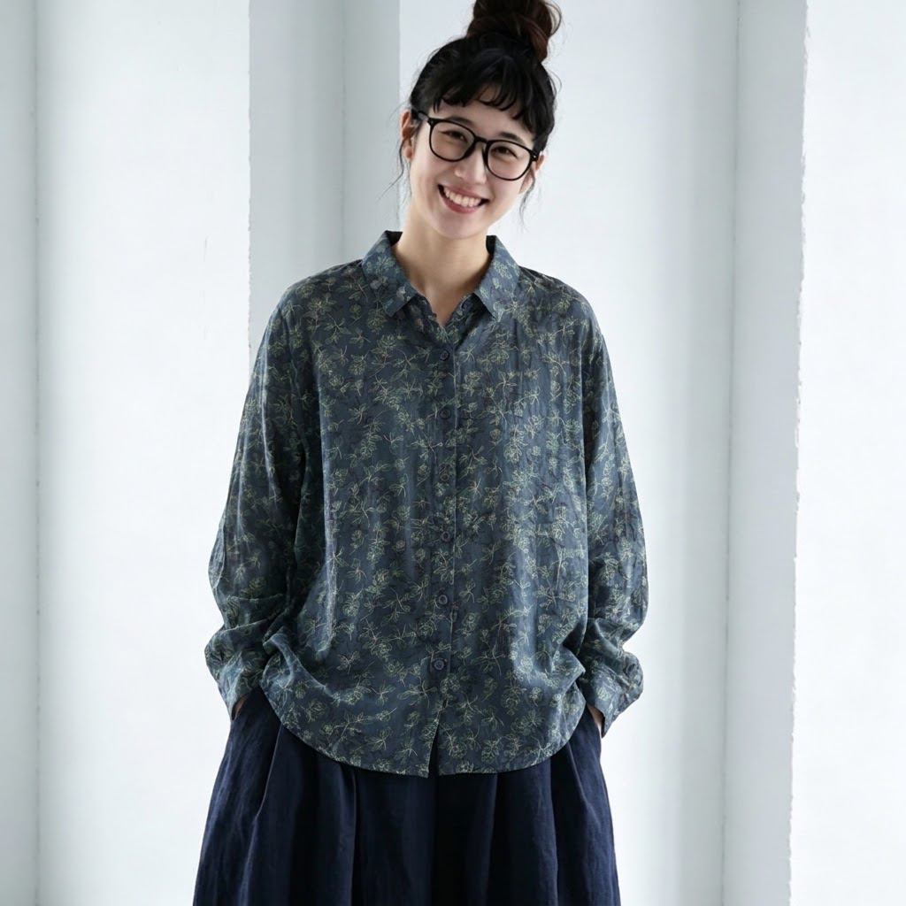 S-3XL 花柄 ノーマルスリーブ ボタン 森ガール シャツ XL 写真通り
