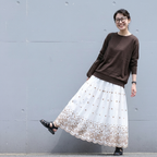 M-XL 刺繍 プリント 花柄 花模様 Aライン レトロ スカート XL ブラウン