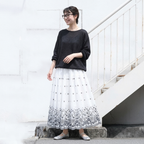 M-XL 刺繍 プリント 花柄 花模様 Aライン レトロ スカート XL ブルー