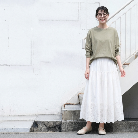 M-XL 刺繍 プリント 花柄 花模様 Aライン レトロ スカート M ブラウン